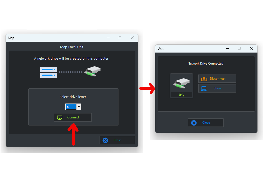 Mapdrive connect virtual drive to the computer