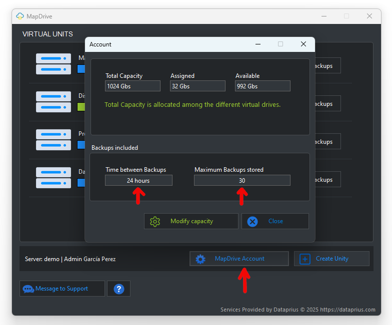 Mapdrive backups daily with 30 day retention