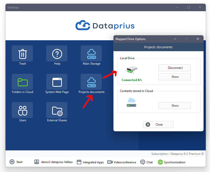 Mapdrive. Connect drives from Dataprius app