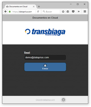 Acceso web Dataprius de Transbiaga
